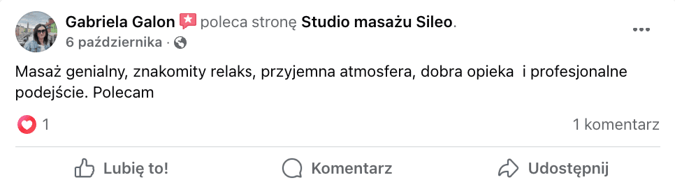 Opinia 3 - Studio Masażu SILEO - Edyta Grossek